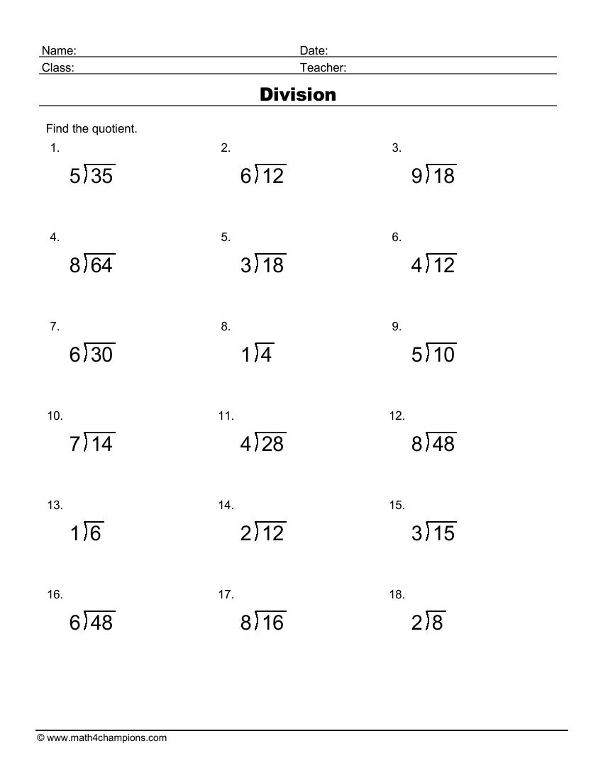 Division Worksheets Grade 6 Printable