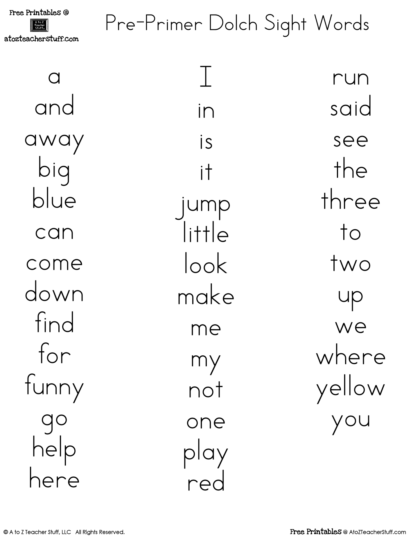 Dolch Sight Words Worksheets Free Printable