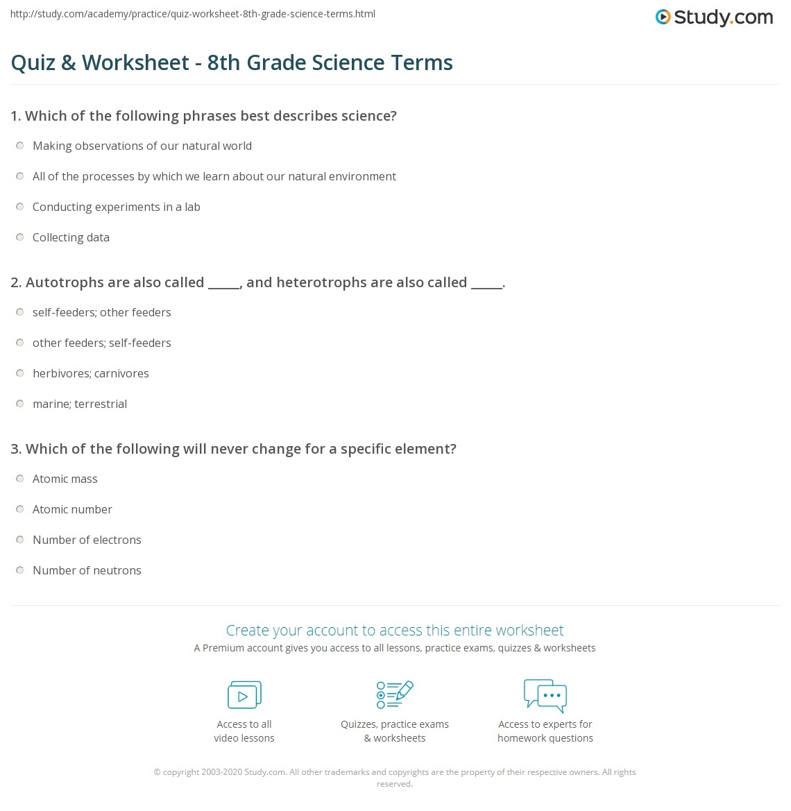 Eighth Grade Science Worksheets Printable