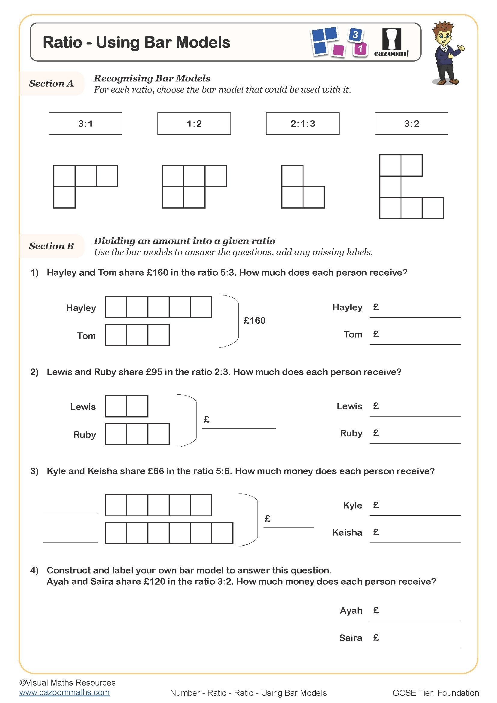 Ratio Using Bar Models Free Worksheet Printable Maths Worksheets