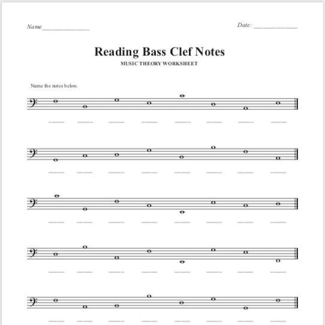 Bass Clef Keys Printable Worksheets