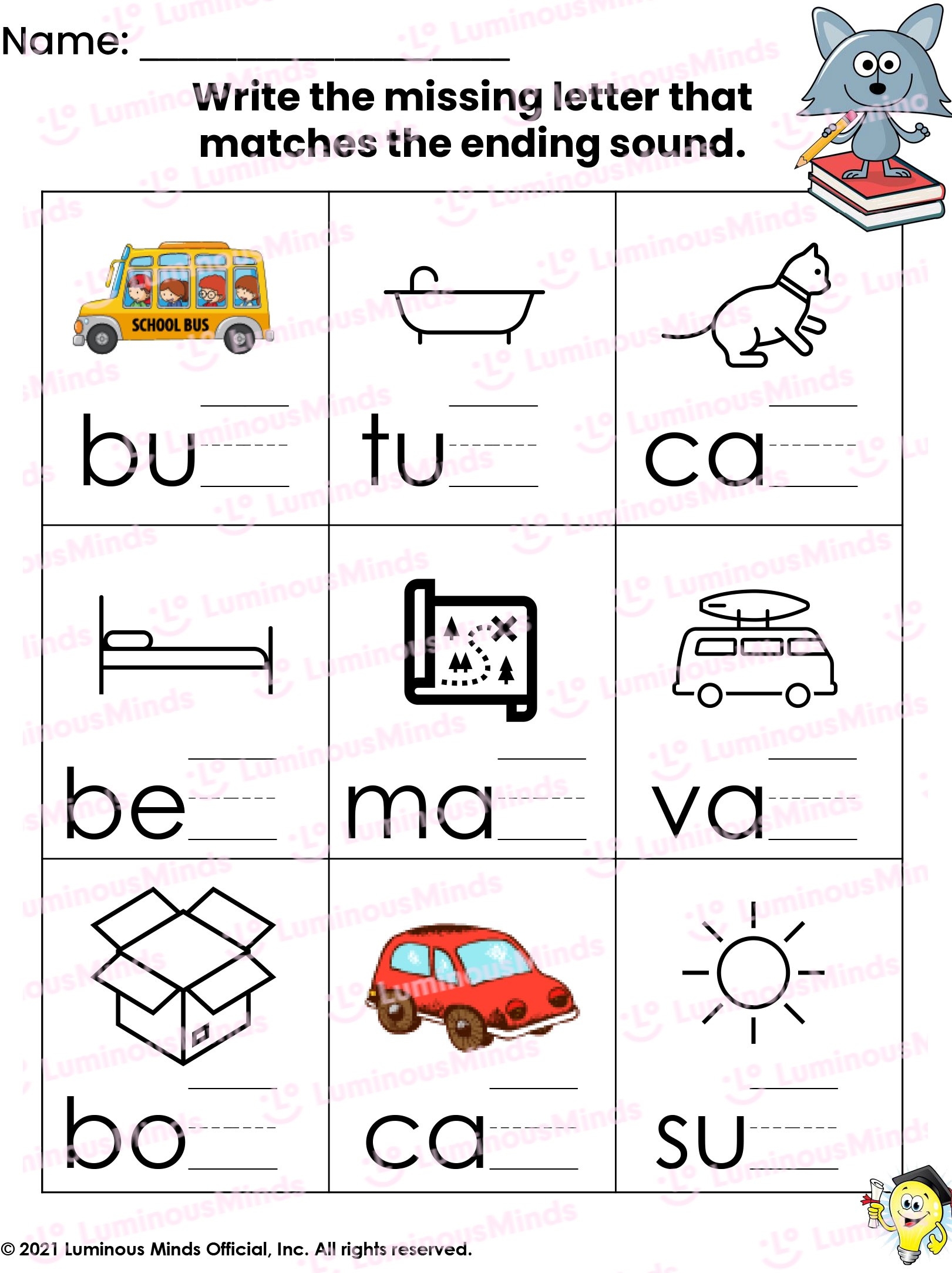 Ending Sounds Kindergarten Worksheets Printable Free