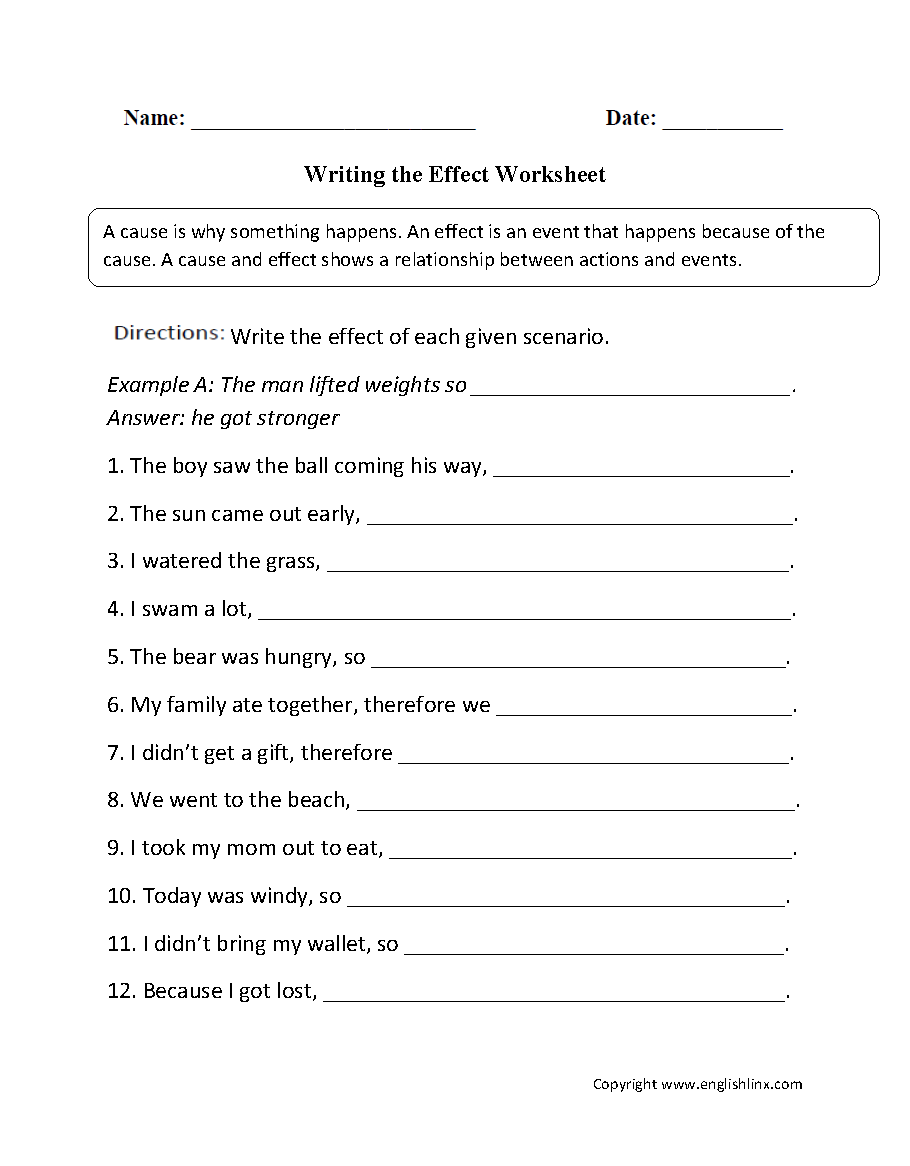 Cause And Effect Free Printable Worksheets