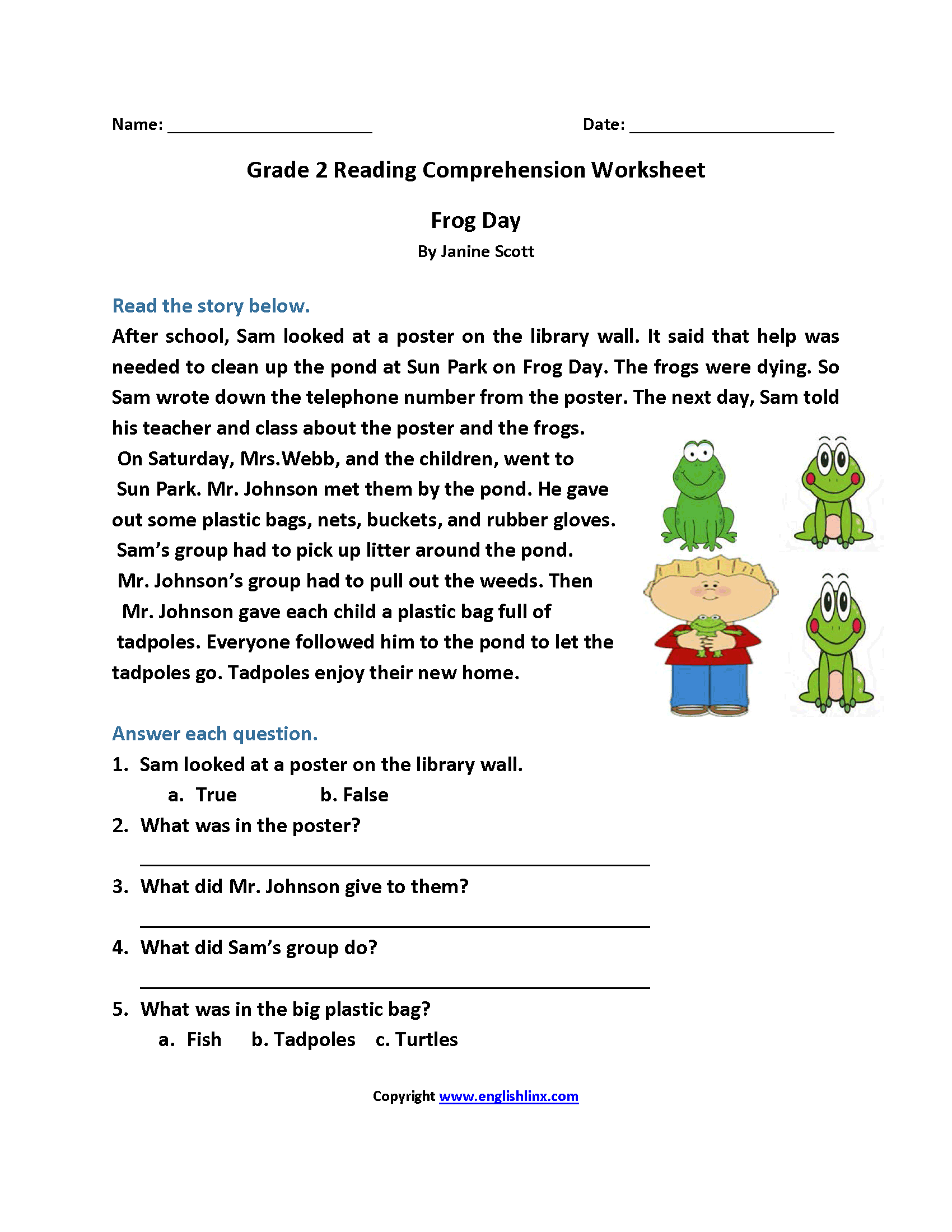 2Nd Grade Reading Worksheets Printable