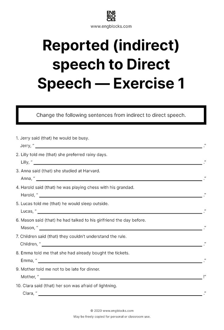 Reported indirect Speech To Direct Speech Exercise 1