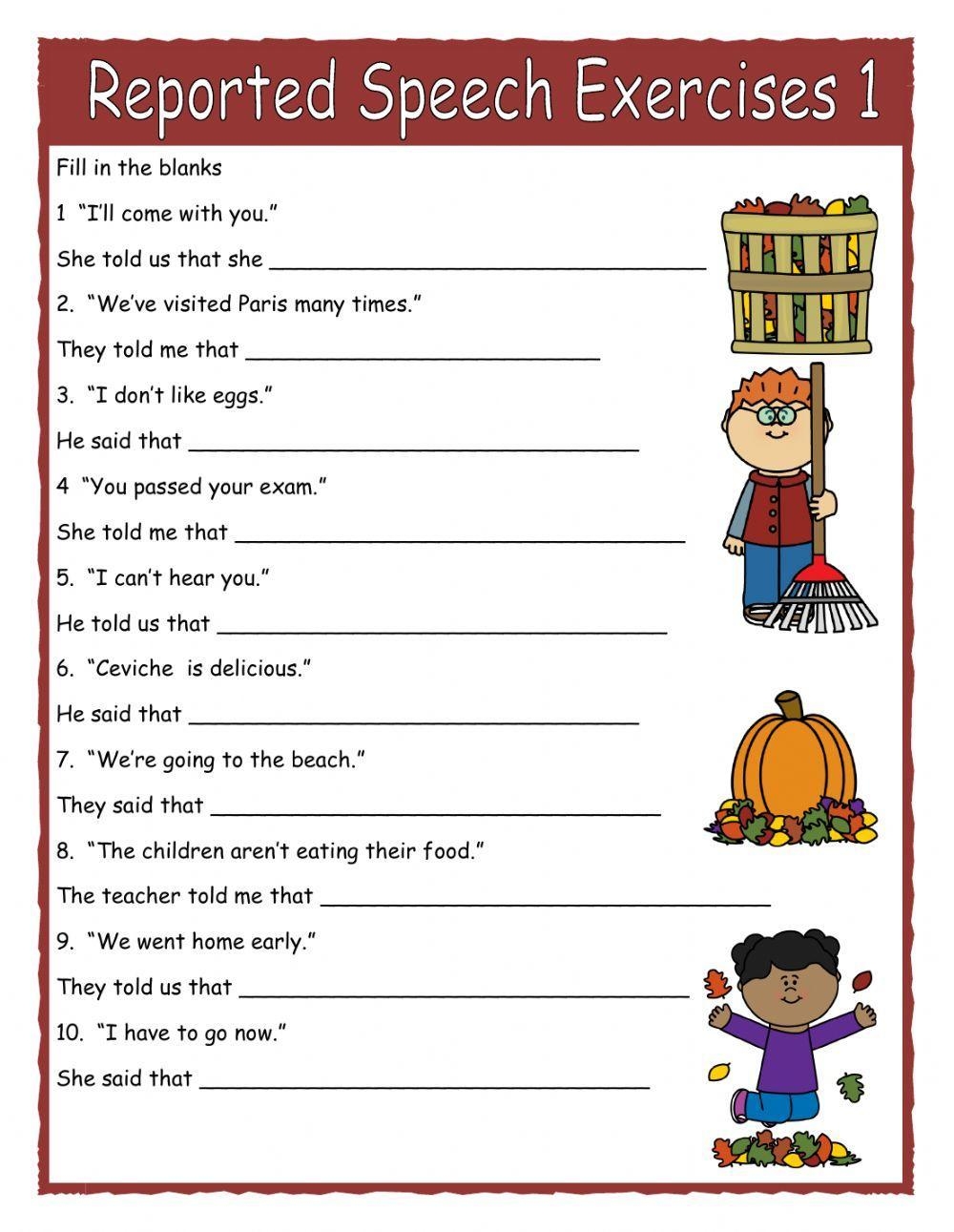 Elementary Reported Speech Free Printable Worksheets