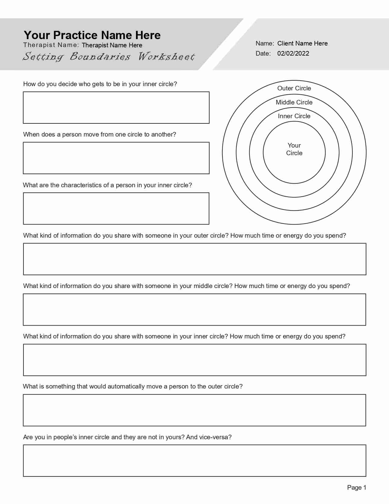 Feree Printable Worksheets On Healthy Boundries