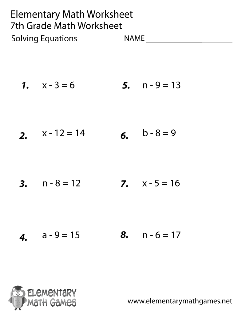 7Th Grade Algebra Worksheets Printable