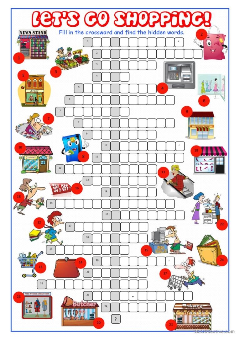 Esl Worksheets Beginners Printable Crossword Puzzles Esl