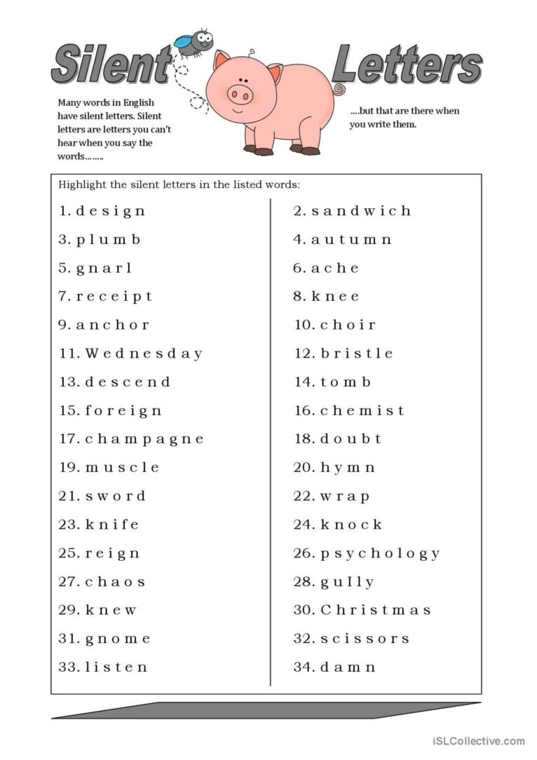 Silent Letters General Gramma English ESL Worksheets Pdf Doc