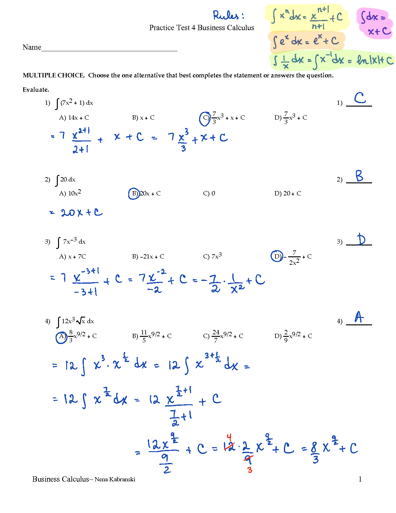 Calculus Worksheets With Solutions Printable