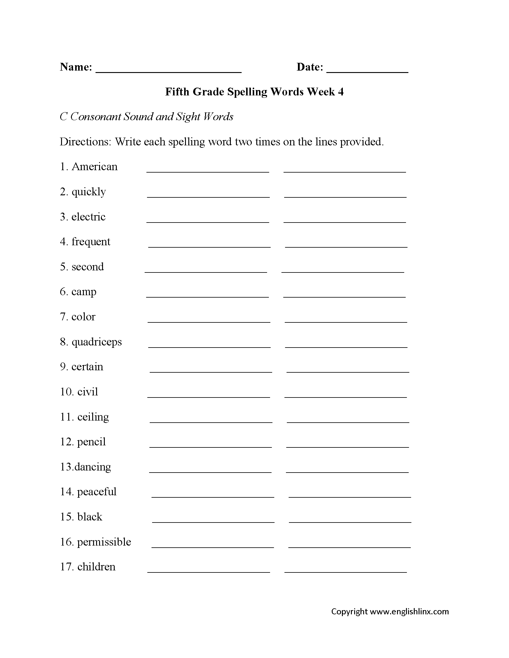 5Th Grade English Printable Worksheets