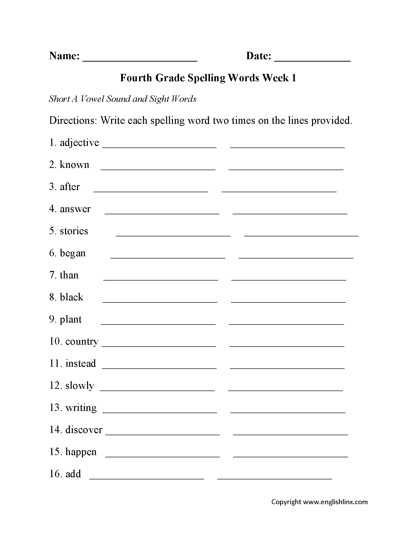 4Th Grade Sign Printable Worksheets
