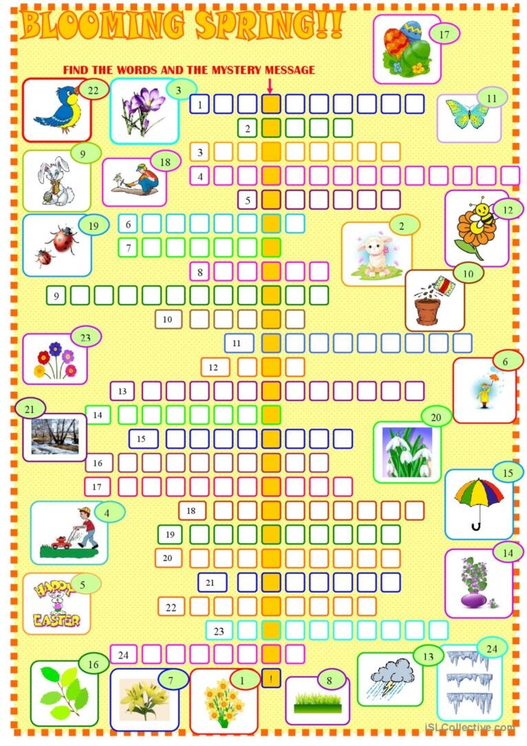Spring crossword Puzzle With KE English ESL Worksheets Pdf Doc