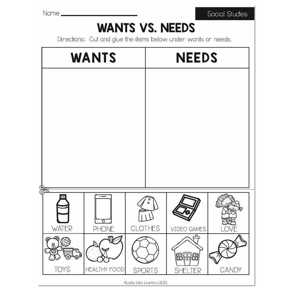 Summer Early Finishers 2nd Grade Social Studies Wants Vs Needs Lucky Little Learners