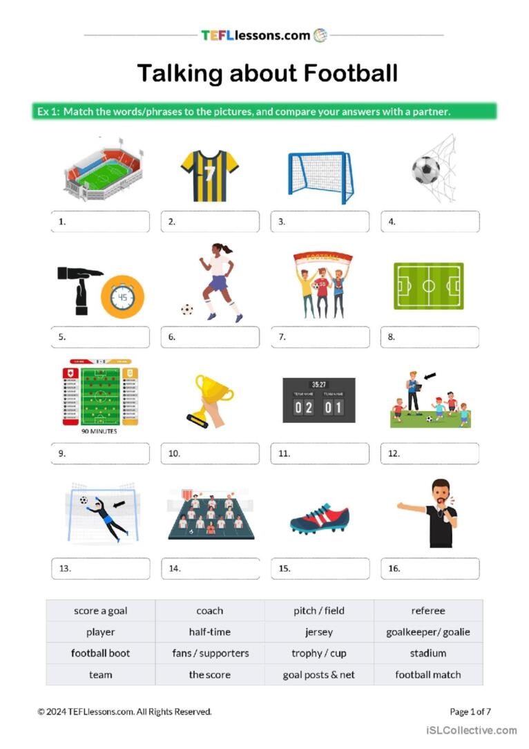 Football English Worksheets For High School Printable