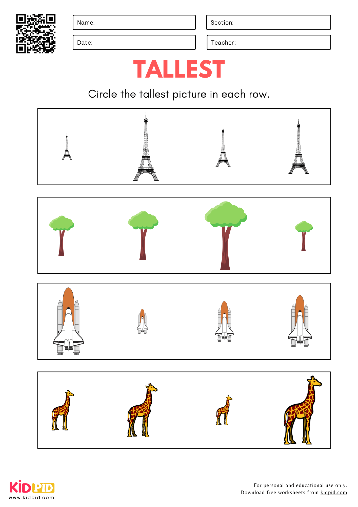 Tallest And Shortest Size Comparison Worksheet For Kindergarten Kidpid