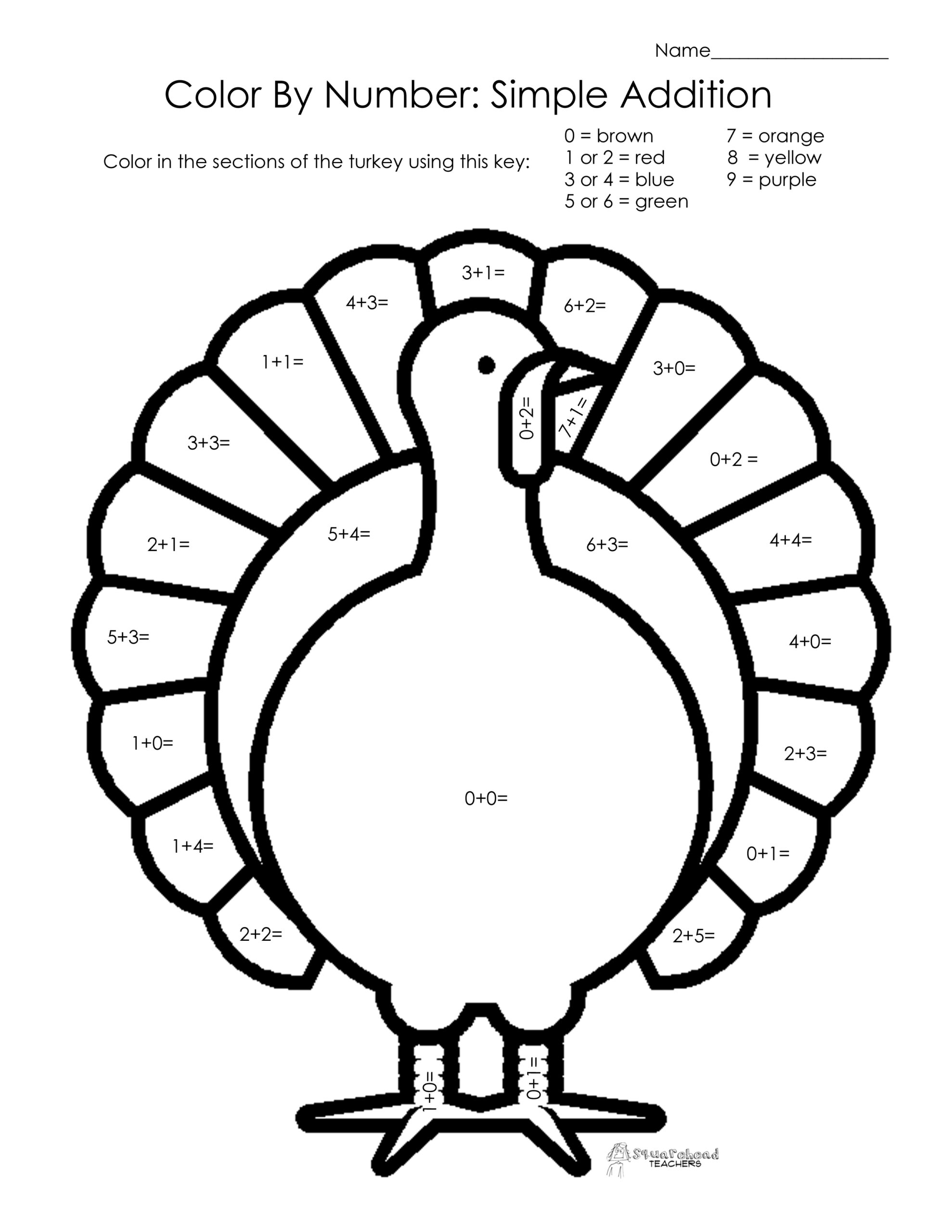 Addition Worksheets For First Grade Printable Thanksgiving