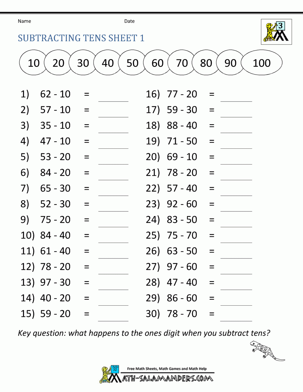 3Rd Grade Math Worksheets Printable Subtraction