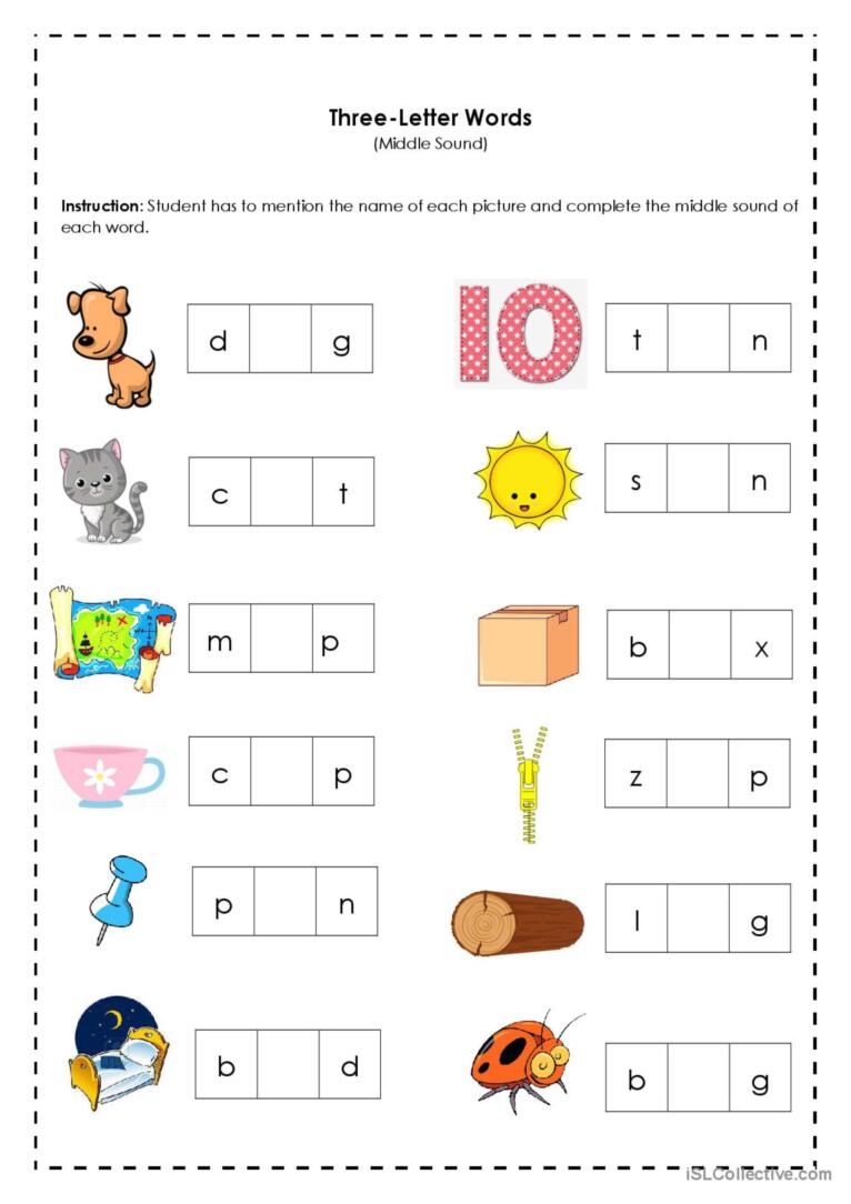 3 Letters Words Printable Worksheets