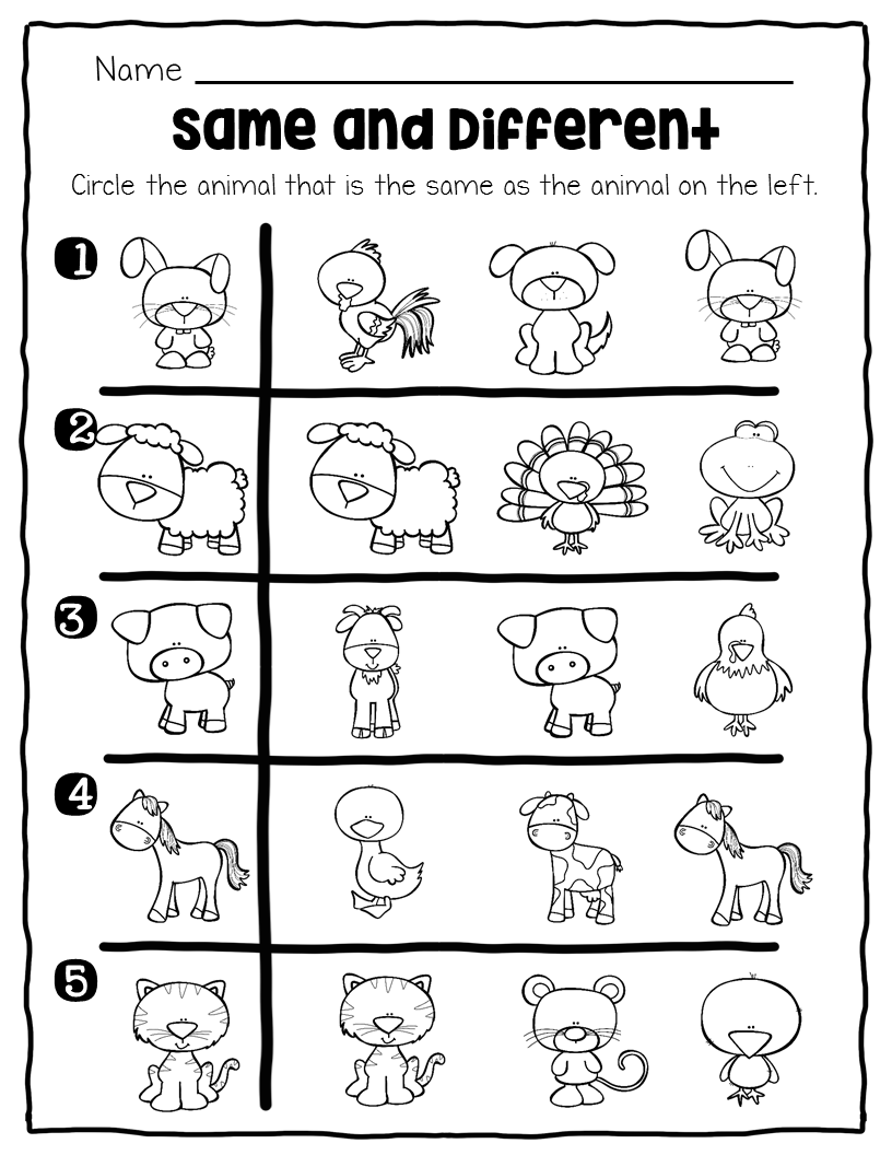 Animals Alike And Different Kindergarten Printable Worksheets