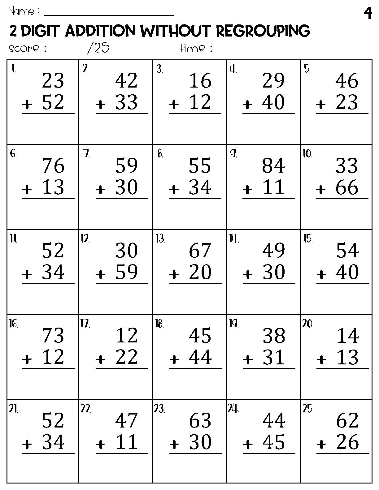 Two Digit Addition Without Regrouping Worksheets Etsy