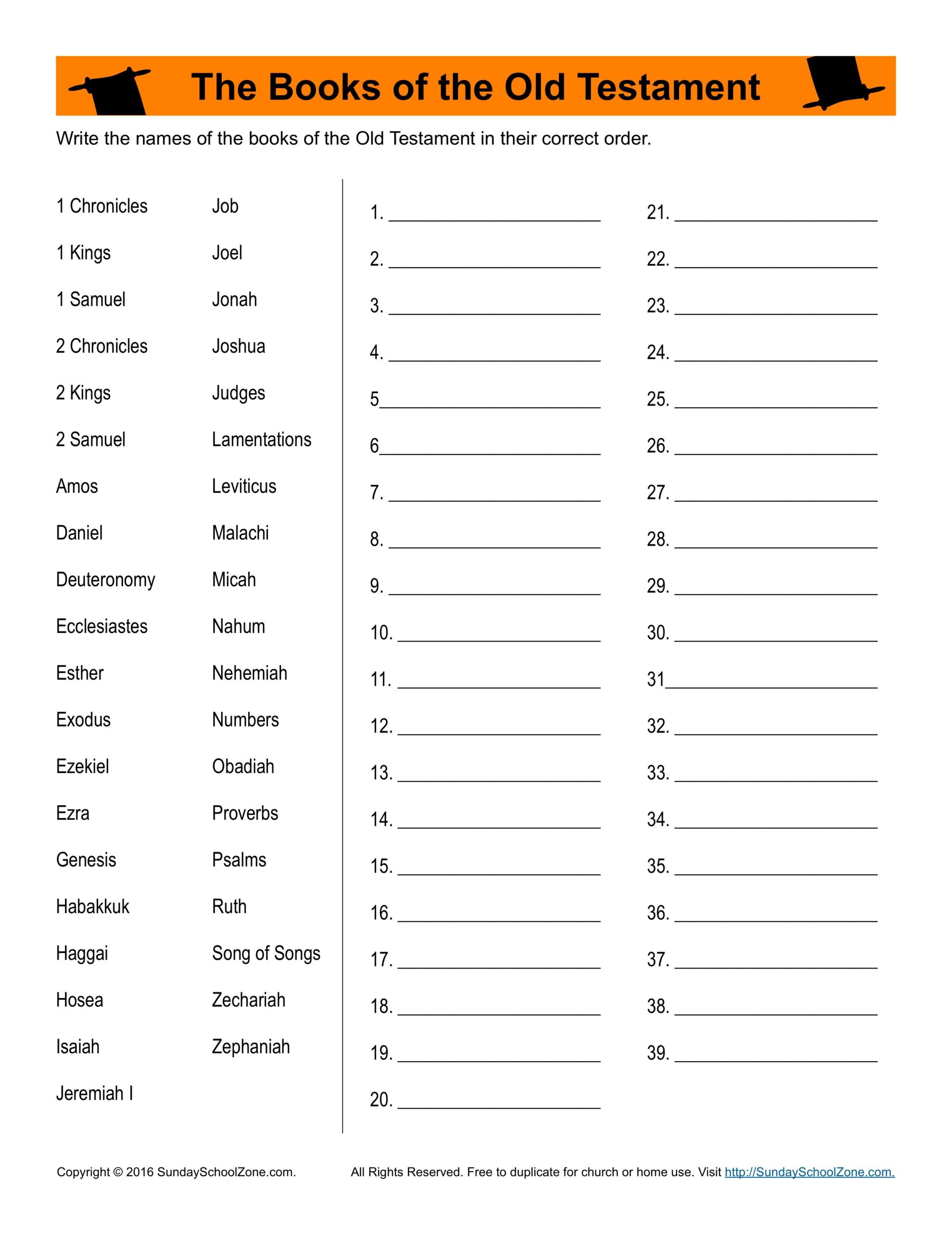 Books Of The Bible Lessons Printable Worksheets