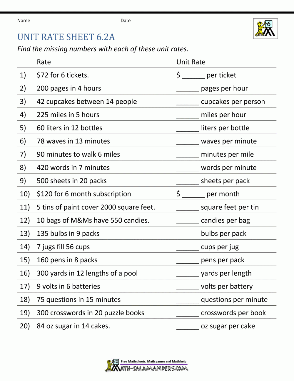 Cost Equation Worksheets Printable 6Th Grad