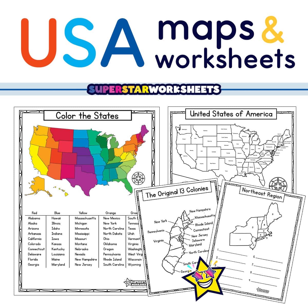 50 States Worksheets Printable Kids Stuff