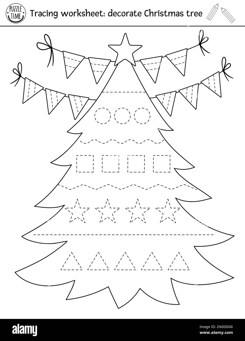 Vector Christmas Handwriting Practice Worksheet Winter Printable Black And White Activity For Pre school Children Educational Tracing Game For Writi Stock Vector Image Art Alamy