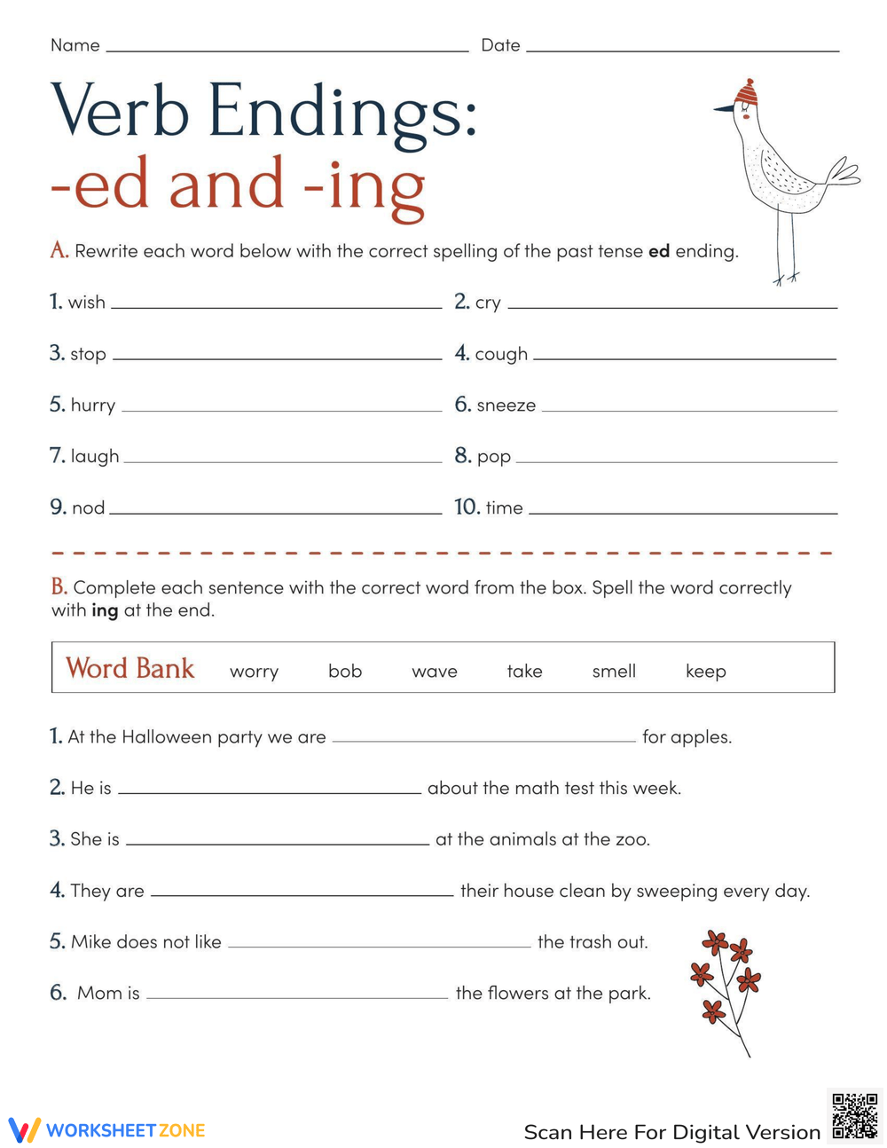 Verb Endings ed And ing Worksheet Worksheets Library