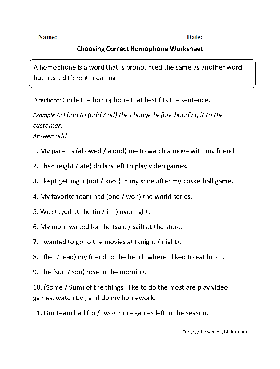 Vocabulary Worksheets Homophone Worksheets
