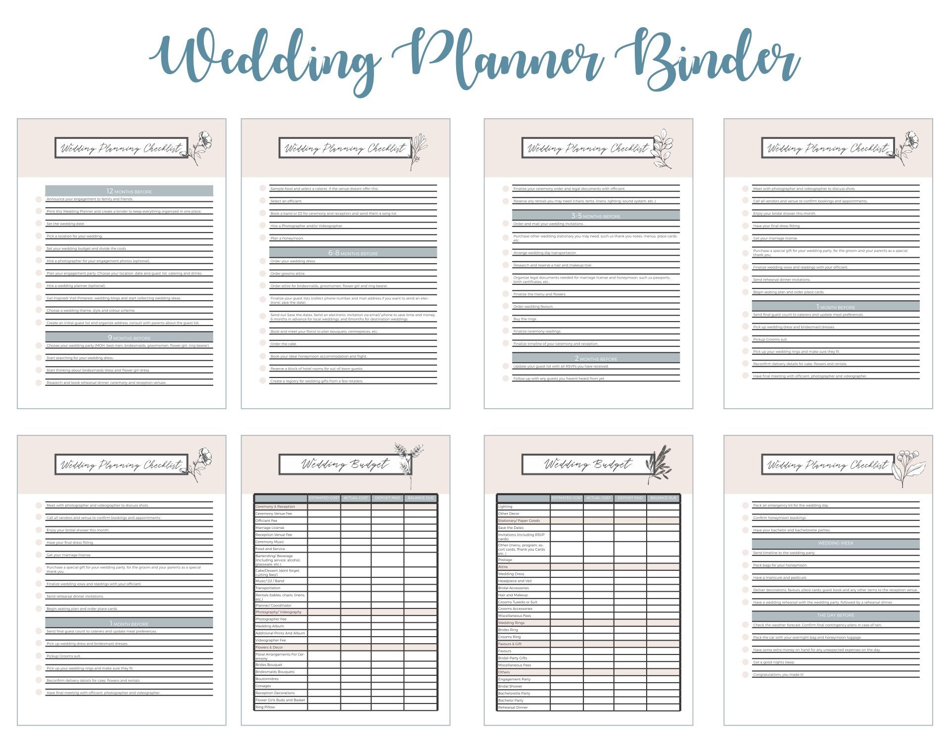 Downloadable Free Printable Wedding Planner Worksheets