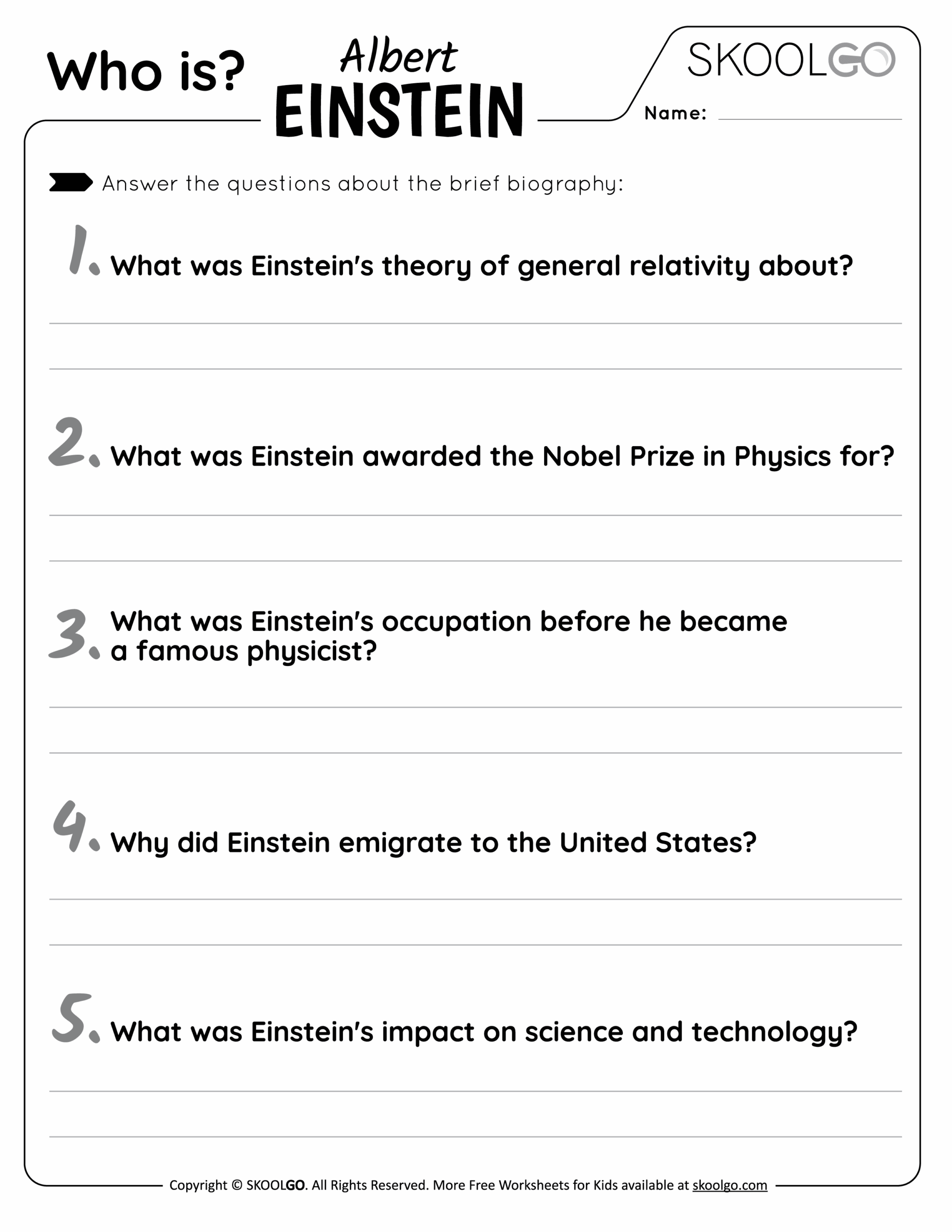 Albert Einstein Albert Einstein Printable Worksheets