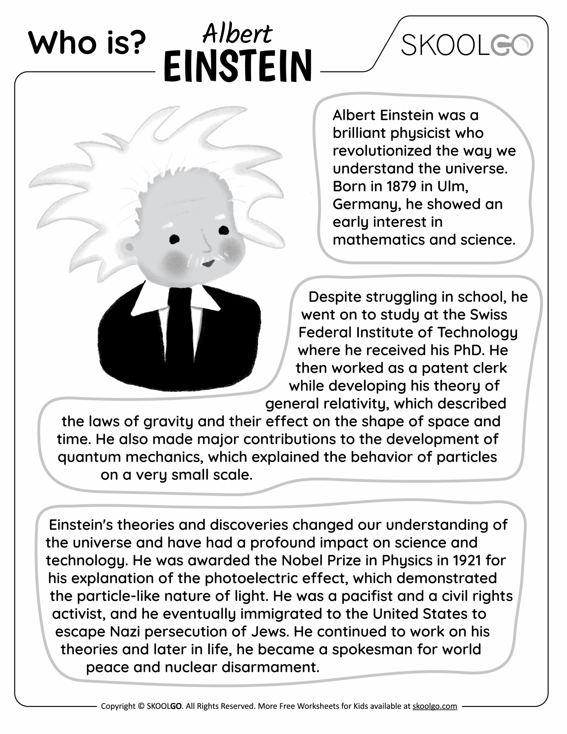Who Is Albert Einstein Free Worksheet For Kids SKOOLGO