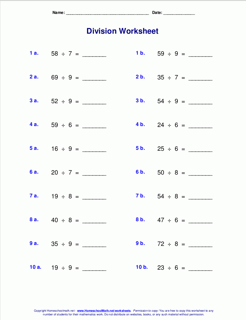 Easy Division With Remainders Free Printable Worksheets