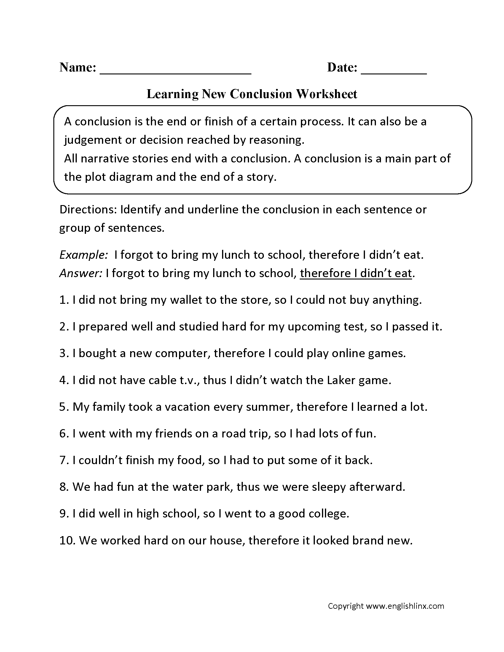 Writing Conclusions Worksheets Learning New Conclusion Worksheet