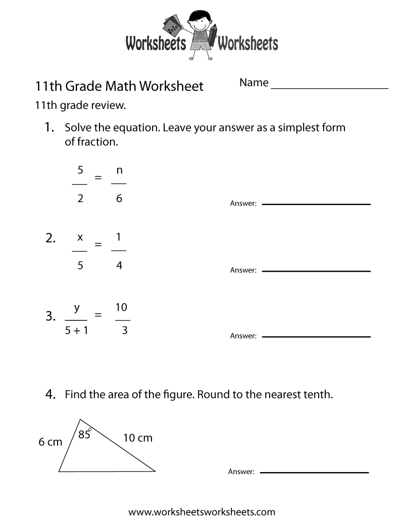11Th Grade Math Worksheets Printable