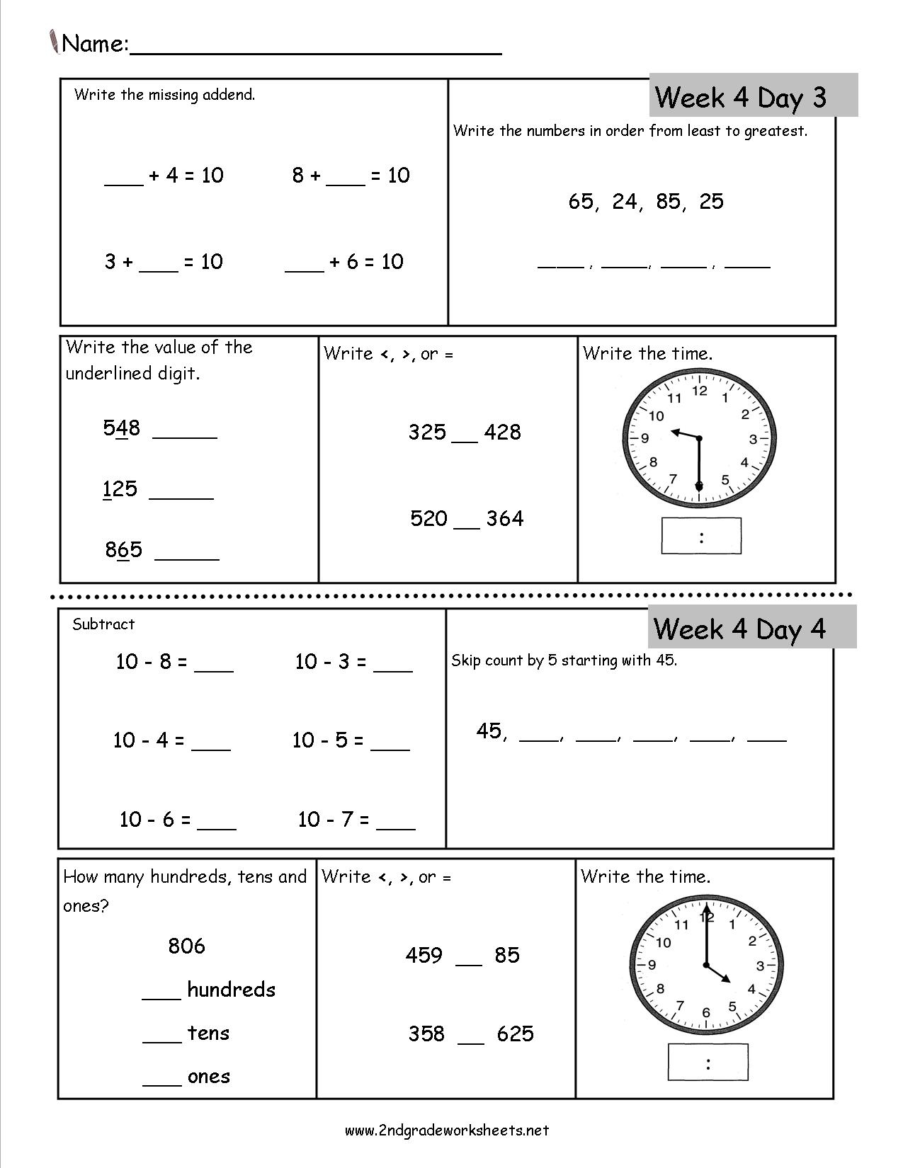 2Nd Grade Printable Morning Worksheets