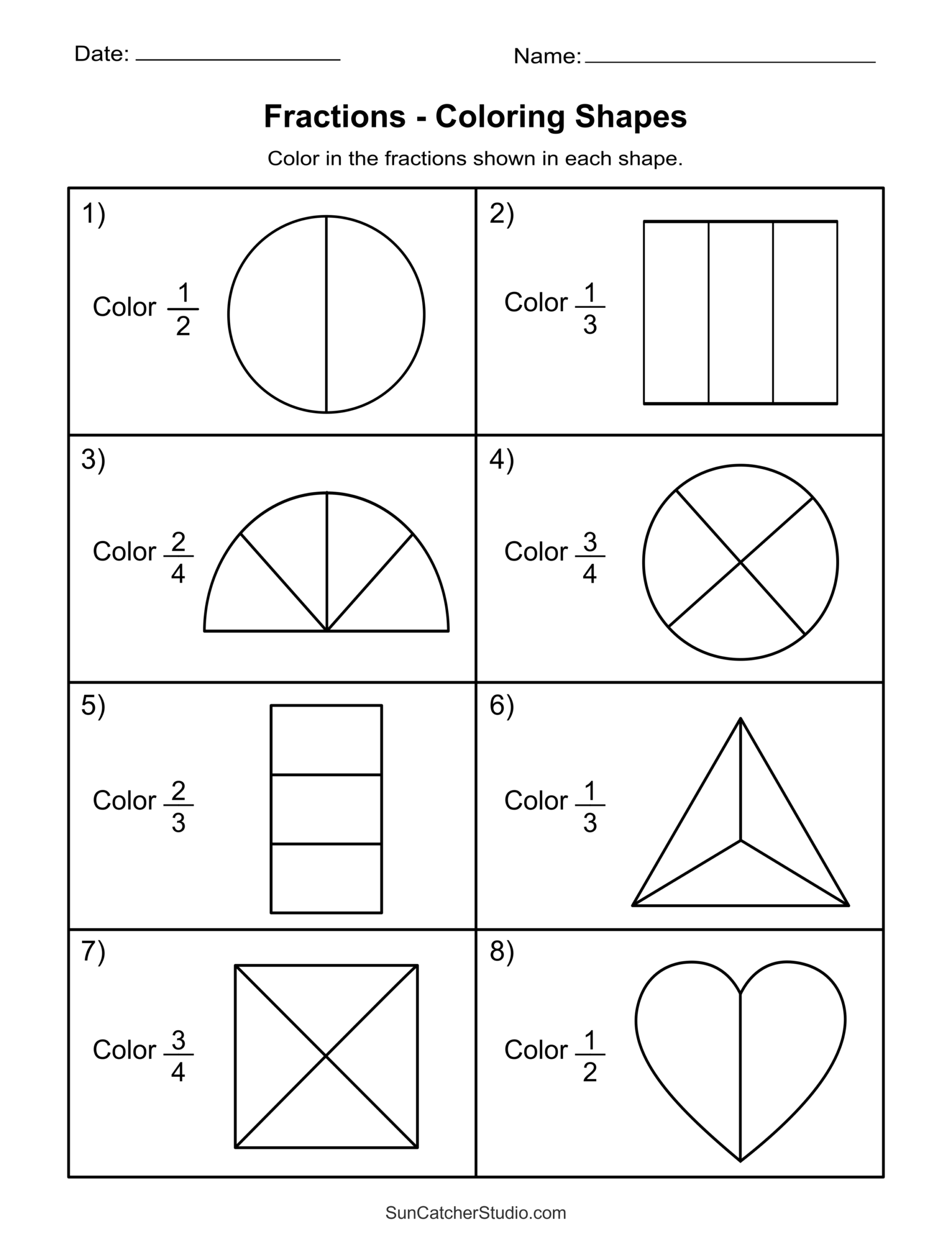 2Nd Grade Fractions Test Printable Worksheets