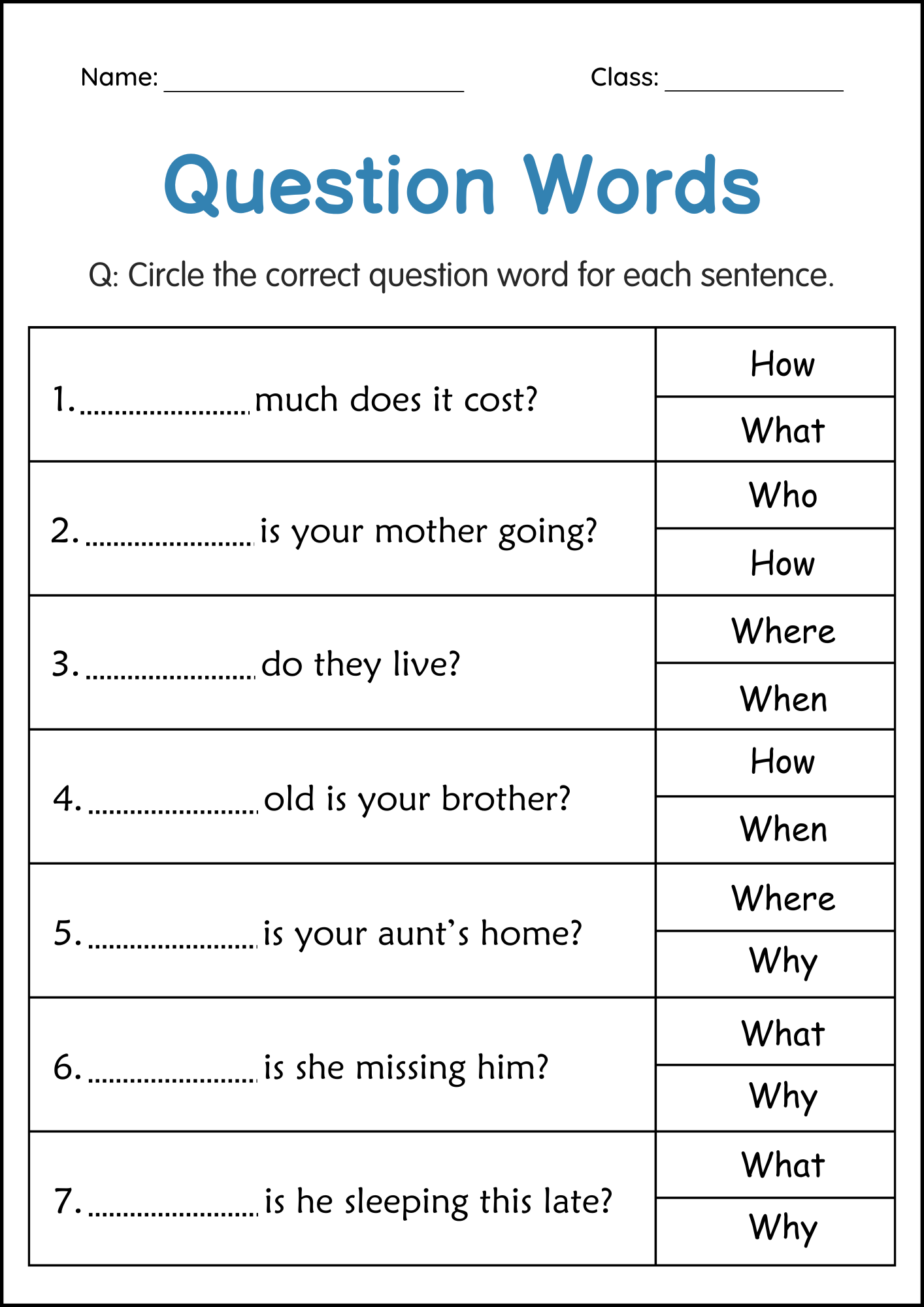 2Nd Grade English Worksheets Printable