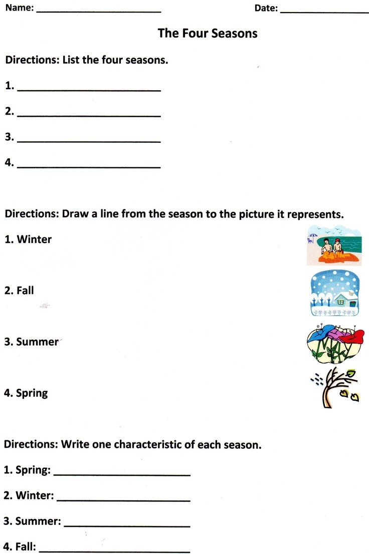 1St Grade Season Worksheets Printable