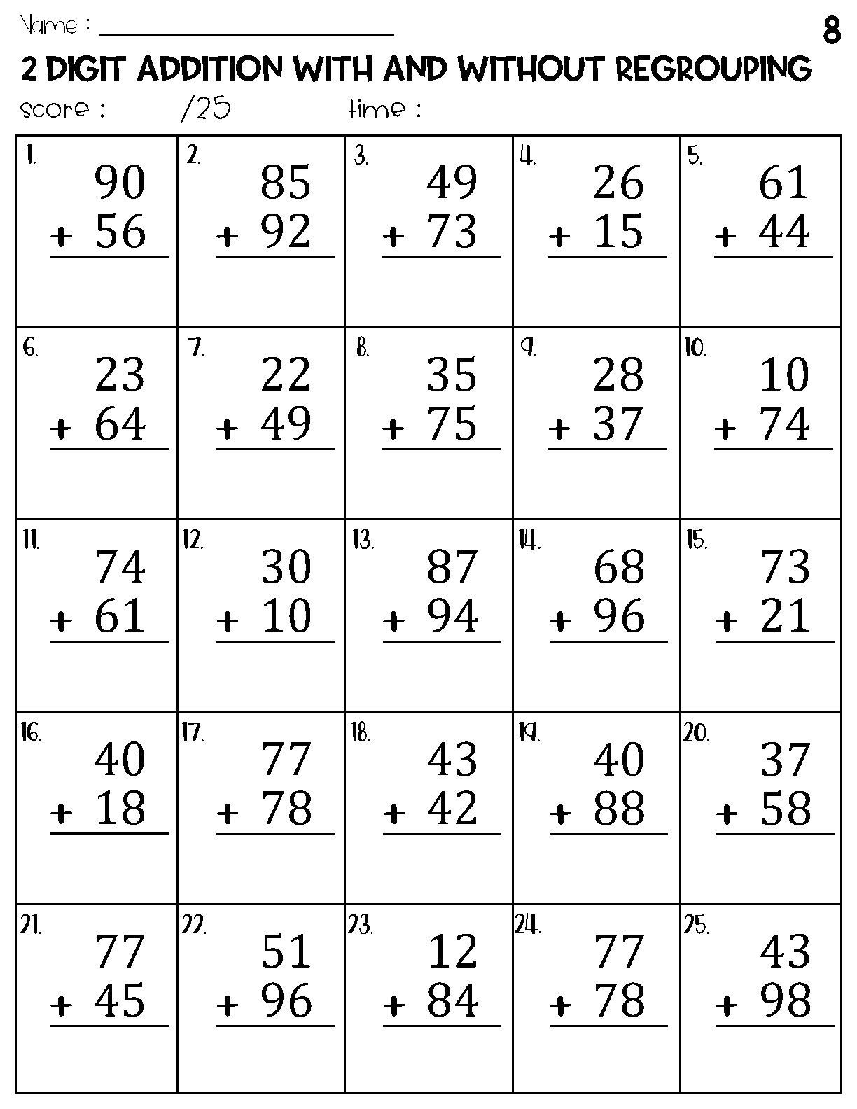 2 Digit Addition Printable Worksheets