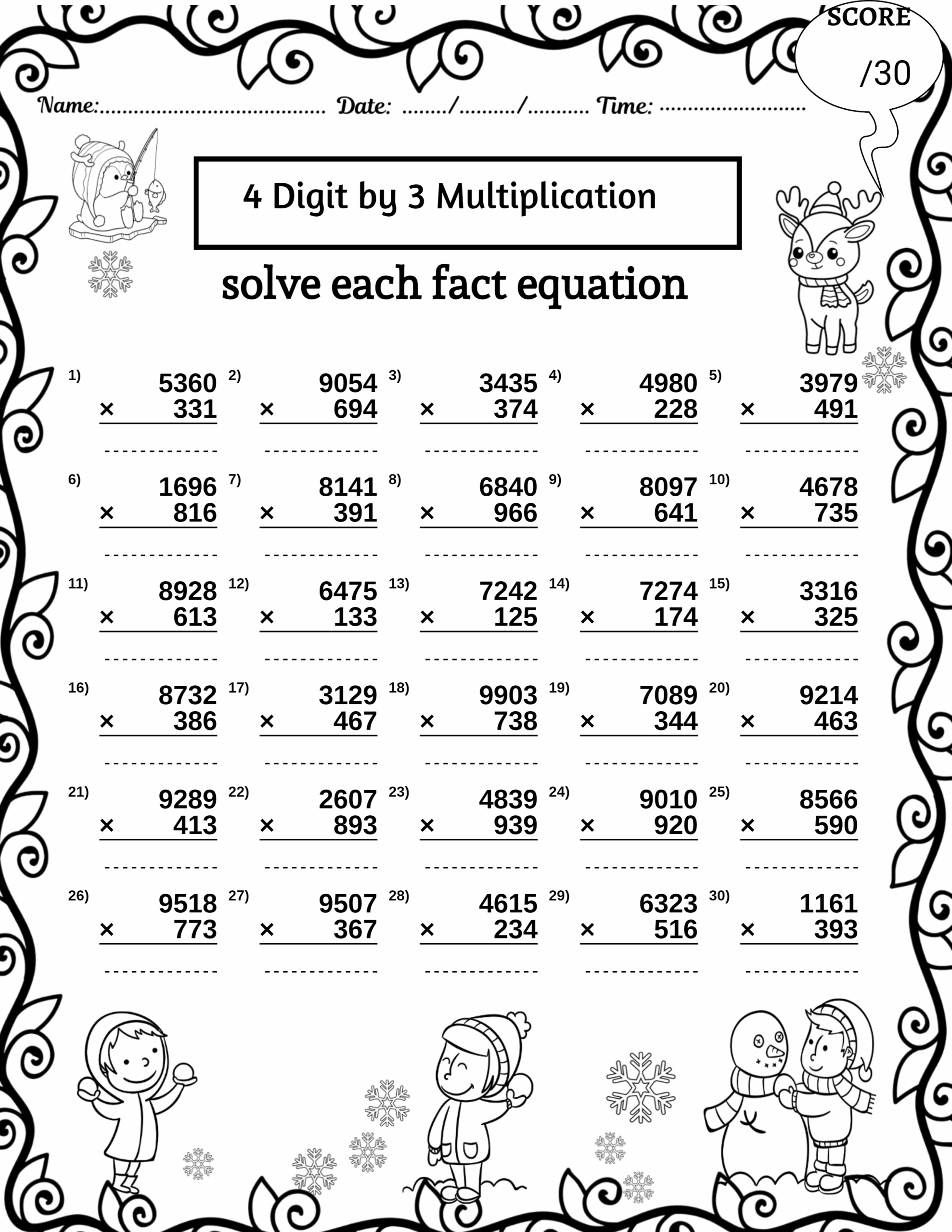 3 Digit Multiplication Worksheets Printable